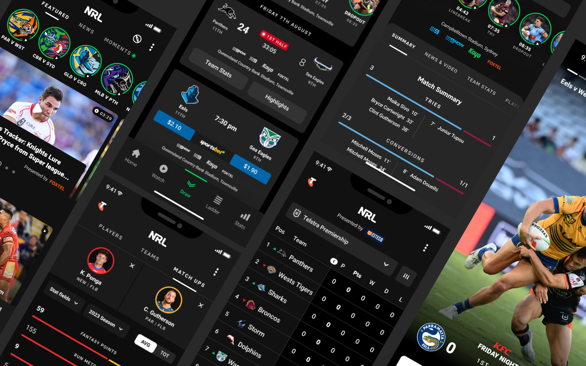NRL App collage of key screens