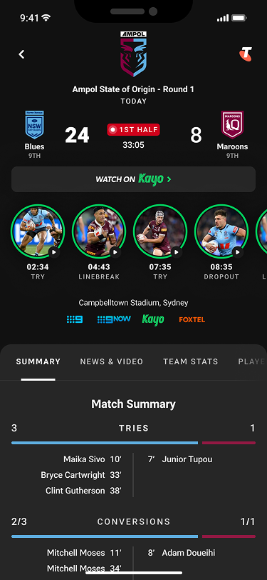NRL App live match centre for Eels v Wests Tigers